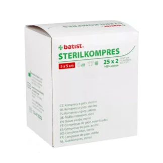 Gázový kompres, 8 nití, 17 vrstiev, 5x5 cm, sterilné 25 ks balenia (2 ks blister)