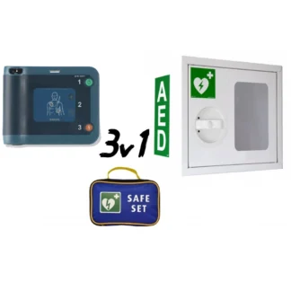 SADA 3 v 1: Defibrilátor AED HeartStart FRx od spoločnosti Philips vrátane resuscitačnej sady a skrinky s alarmom